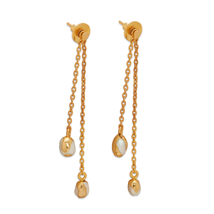 Gold Twist Barque Pearl Drop Boond Earrings