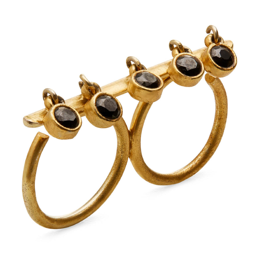 KANDI DOUBLE RING - DBJ International 22k Gold Plated / Adjustable / Black