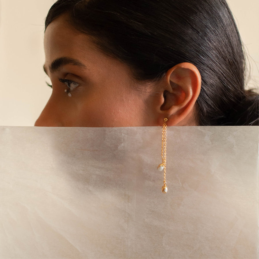 Gold Double Sided Drop Boond Earrings