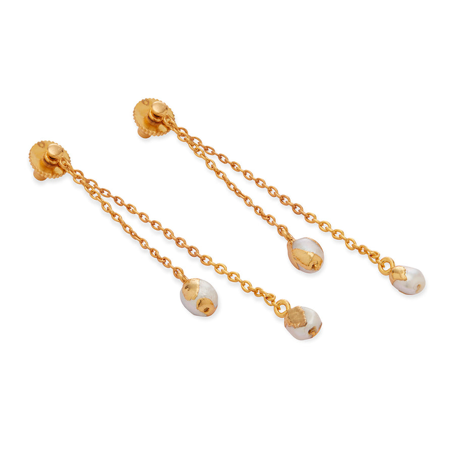 Liquid Gold Pearl 22k Gold Plated Drop Boond Earring