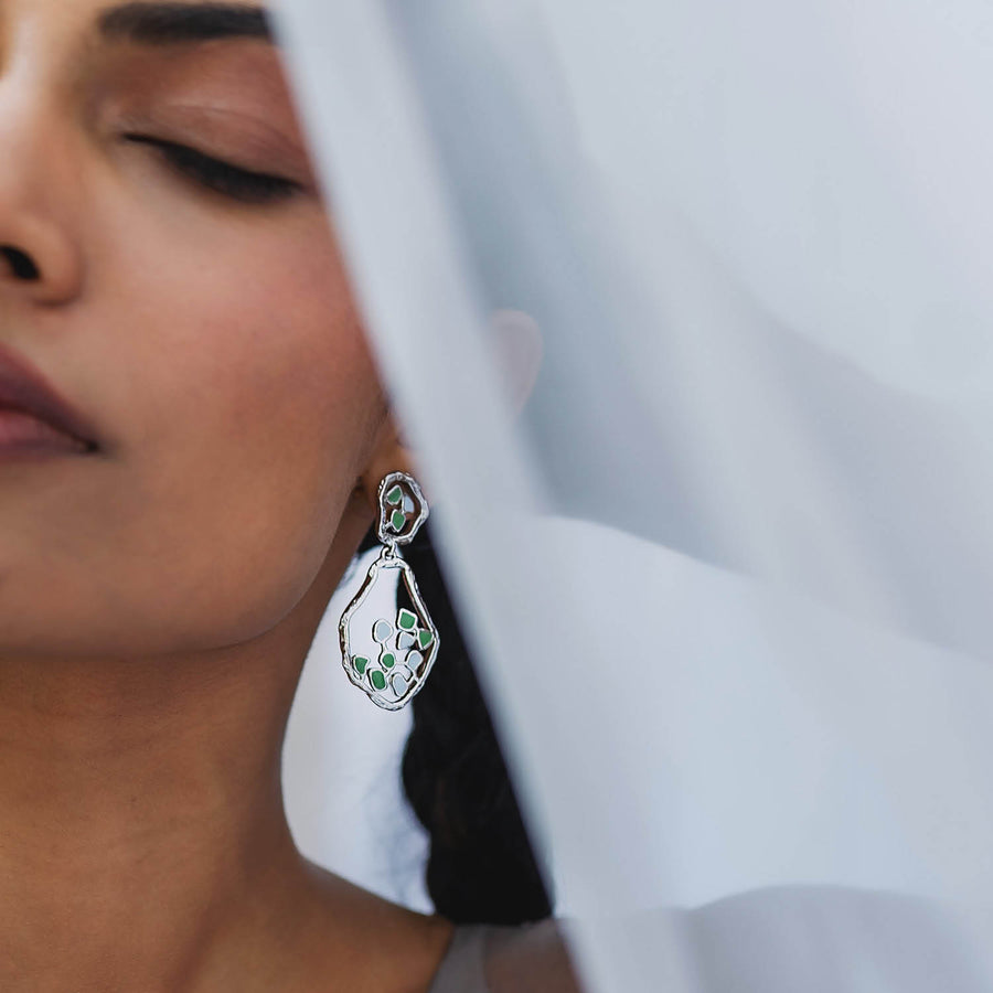 TERRA DROP EARRINGS - DBJ International White Rhodium Plated