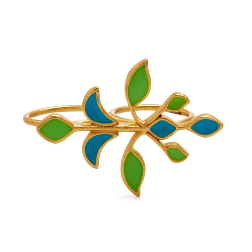 IRI DOUBLE RING - DBJ International 22k Gold Plated / Blue & Green / Adjustable