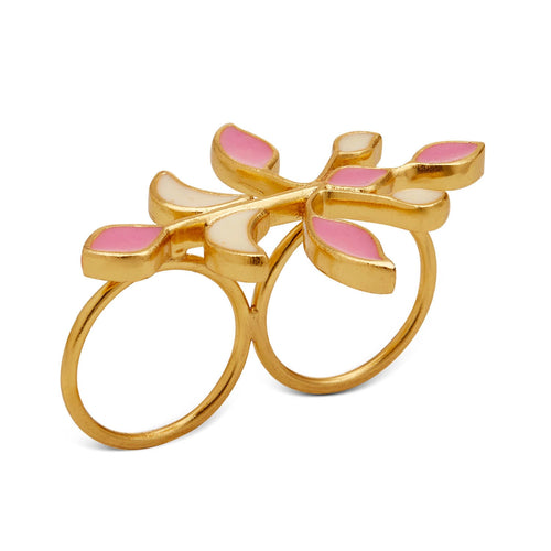 IRI DOUBLE RING - DBJ International 22k Gold Plated / Pink & White / Adjustable