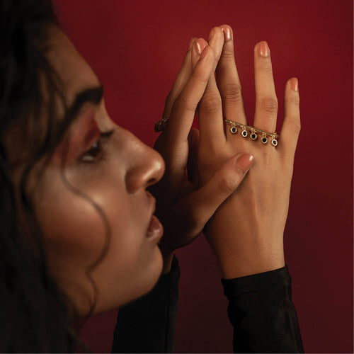 KANDI DOUBLE RING - DBJ International 22k Gold Plated / Adjustable / Black