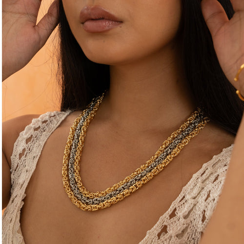 SINNA LAYERED NECKLACE - DBJ International 22k Gold & White Rhodium Plated
