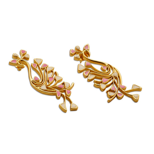 TAYIR EARRINGS - DBJ International 22k Gold Plated / Pink & White