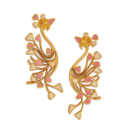 TAYIR EARRINGS - DBJ International 22k Gold Plated / Pink & White