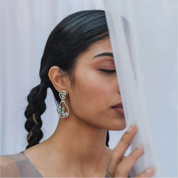 TERRA DROP EARRINGS - DBJ International White Rhodium Plated