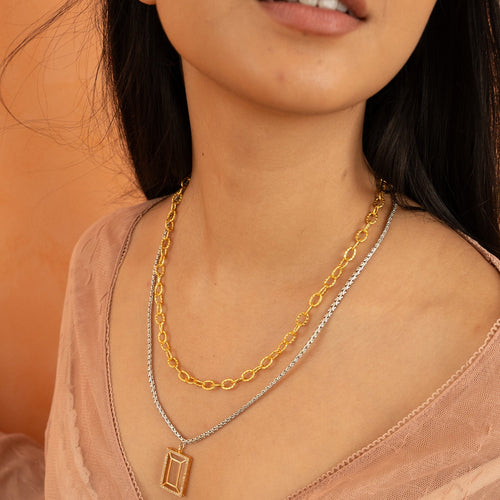 VAZIO LAYERED NECKLACE - DBJ International 22k Gold & White Rhodium Plated